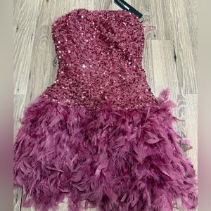 Fashion Nova Sparkling Pink Feathered Kids Dress